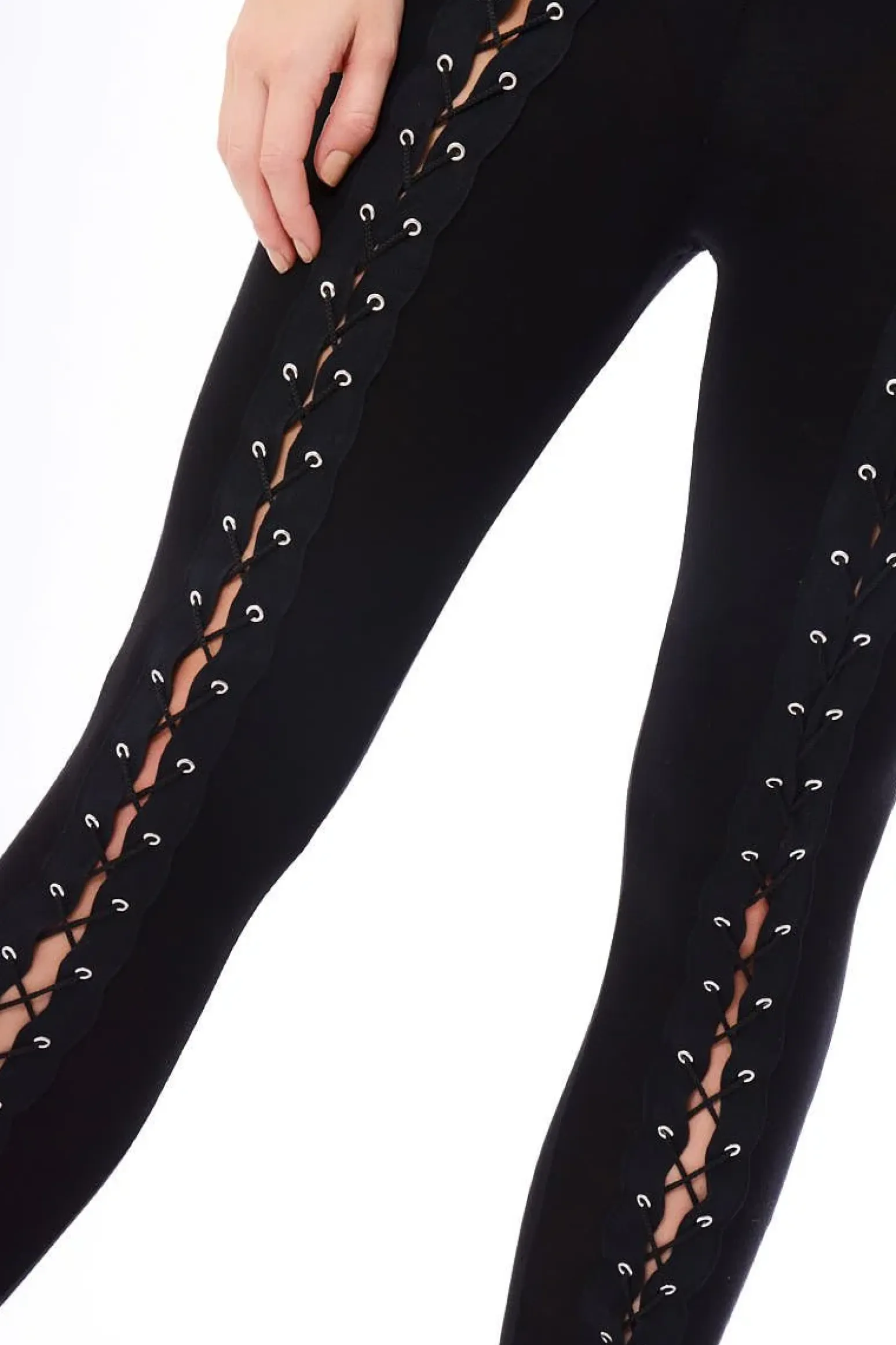Rebellious Fashion Black Lace Up Front Leggings - Tammie