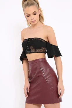 Rebellious Fashion Black Lace Up Front Mesh Gypsy Top - Shari