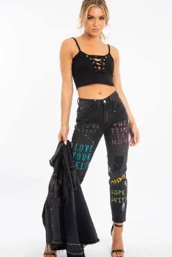 Rebellious Fashion Black Lace Up Ribbed Crop top - Prisha