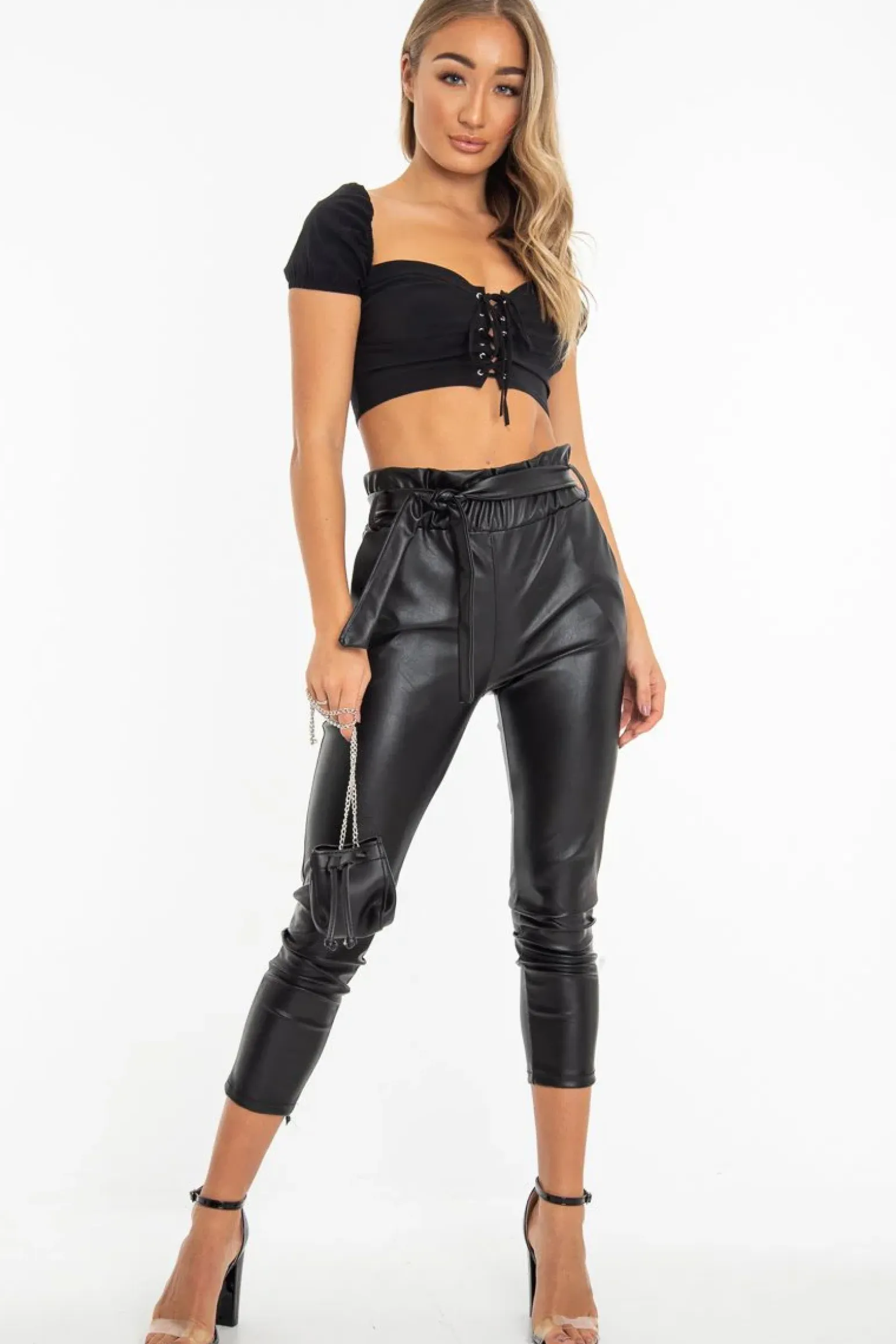 Rebellious Fashion Black Lace Up Sweetheart Puff Sleeve Crop Top - Kandis