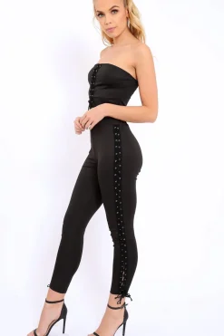 Rebellious Fashion Black Lace Up Trouser Crop Top Co-ord - Mel