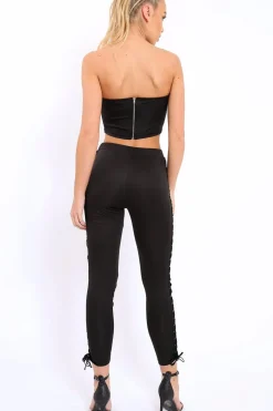 Rebellious Fashion Black Lace Up Trouser Crop Top Co-ord - Mel
