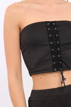 Rebellious Fashion Black Lace Up Trouser Crop Top Co-ord - Mel