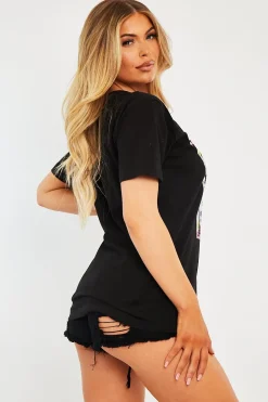 Rebellious Fashion Black L'amour Slogan Graphic T-shirt - Leighna