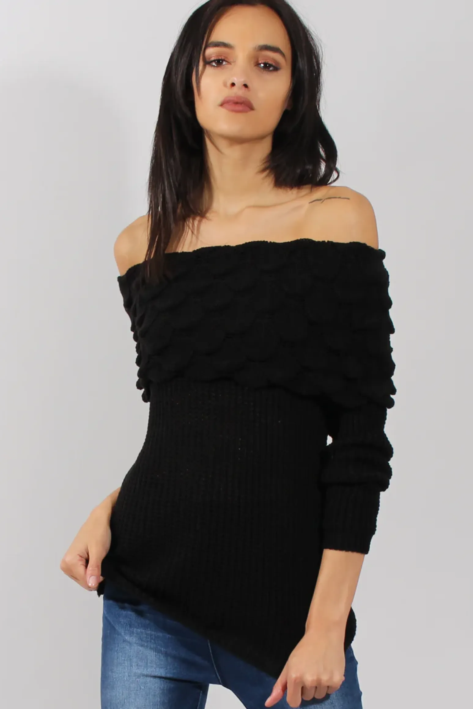 Rebellious Fashion Black Layer Bardot Jumper- Sammie