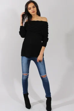 Rebellious Fashion Black Layer Bardot Jumper- Sammie