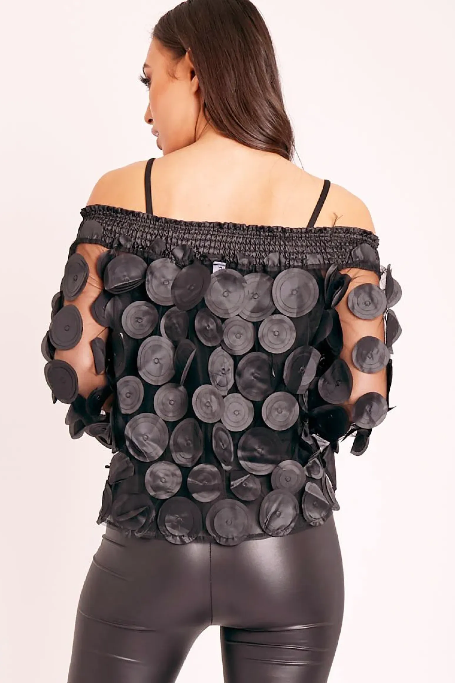 Rebellious Fashion Black Layered Applique Mesh Insert Blouse - Jadelynn