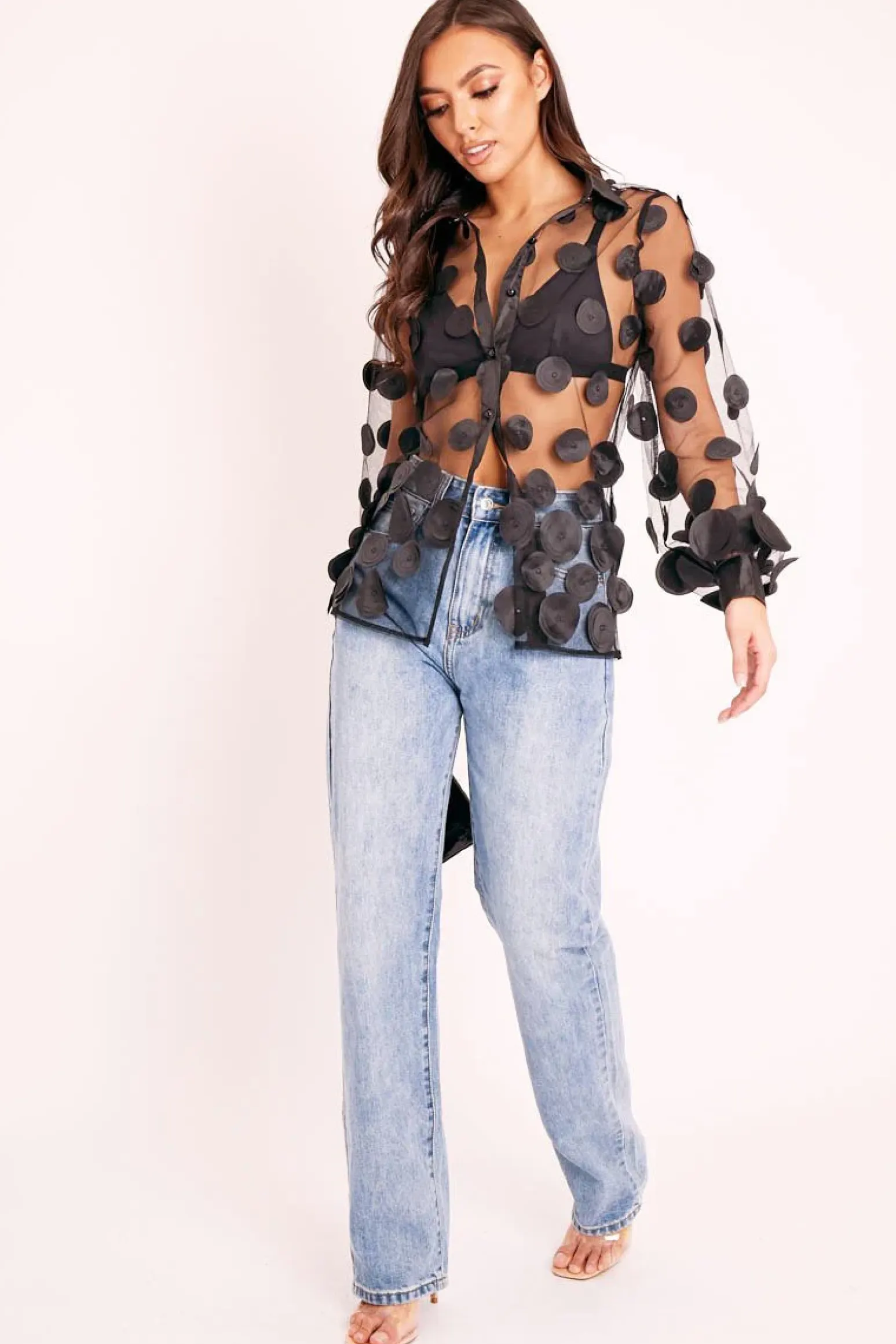 Rebellious Fashion Black Layered Applique Mesh Shirt - Nikkie