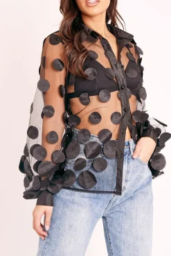 Rebellious Fashion Black Layered Applique Mesh Shirt - Nikkie