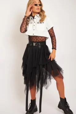 Rebellious Fashion Black Layered Tulle Midi Skirt - Laveta