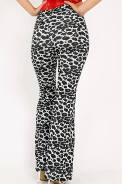 Rebellious Fashion Black Leopard Print Flare Trousers - Brena