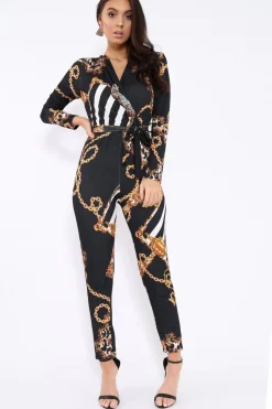 Rebellious Fashion Black Leopard Print V-Plunge Jumpsuit - Talise