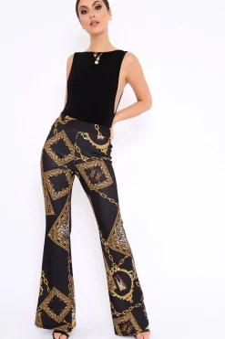 Rebellious Fashion Black Leopard Scarf Print Wide Leg Trousers - Nolia