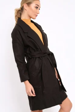 Rebellious Fashion Black Long Duster Coat - Nina
