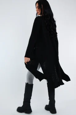 Rebellious Fashion Black Long Knit Cardigan - Shola