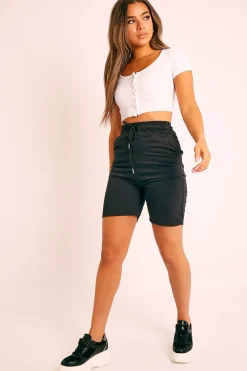 Rebellious Fashion Black Longline Jogger Shorts - Flonnie