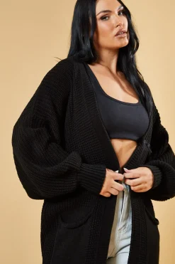 Rebellious Fashion Black Longline Knit Maxi Cardigan - Ema