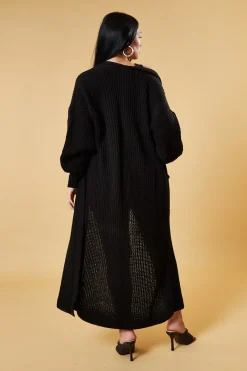 Rebellious Fashion Black Longline Knit Maxi Cardigan - Ema