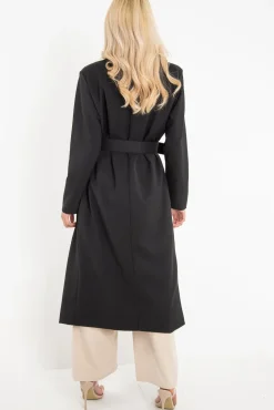 Rebellious Fashion Black Longline Tailored Belted Coat - Joelle