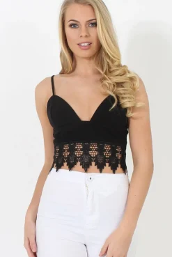 Rebellious Fashion Black Low Cut Crop Top - Marta
