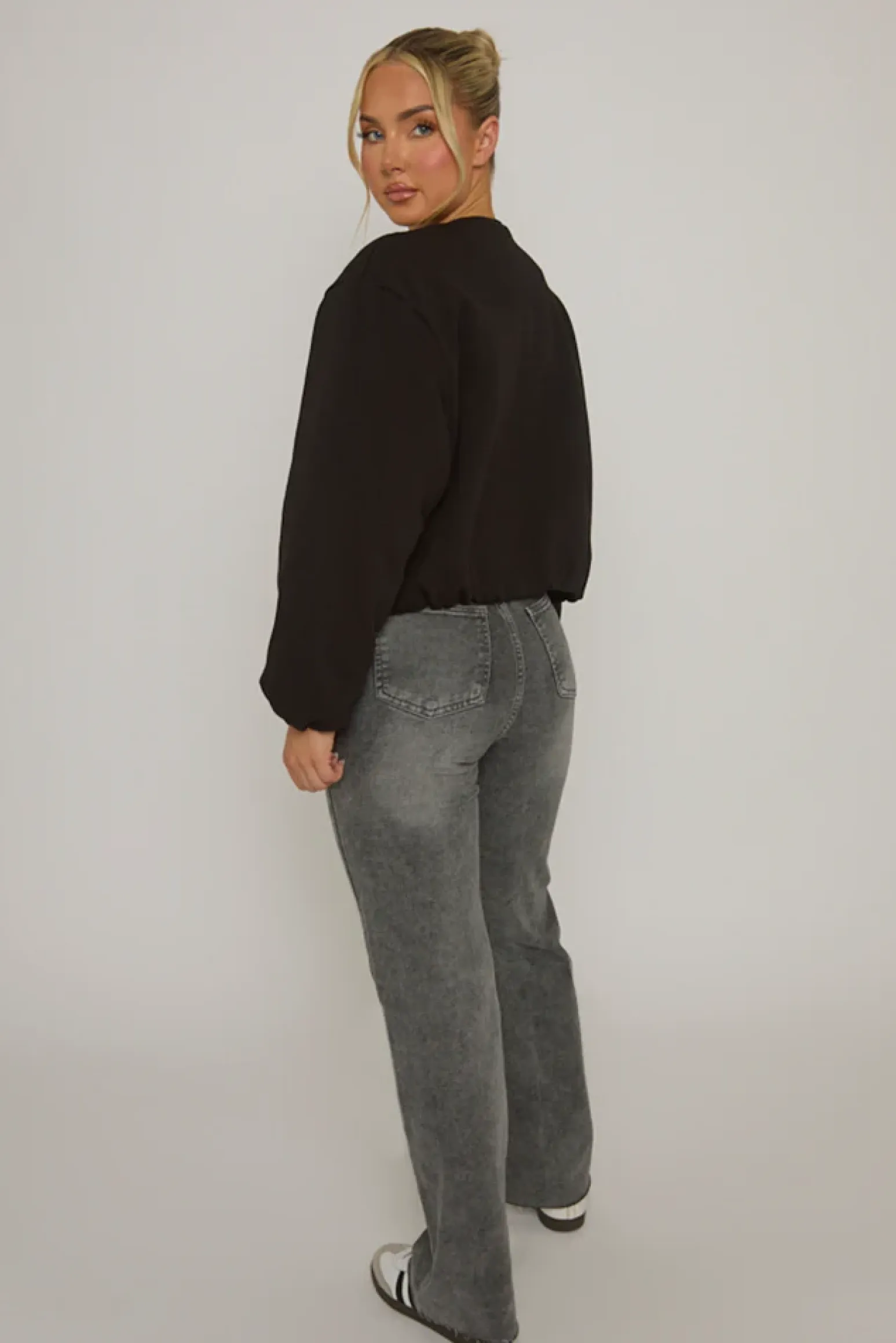 Rebellious Fashion Black Marl Collarless Lightweight Bomber Jacket - Averil