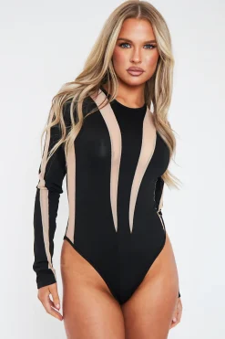 Rebellious Fashion Black Mesh Contour Bodysuit - Celina