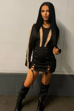 Rebellious Fashion Black Mesh Contour Bodysuit - Celina