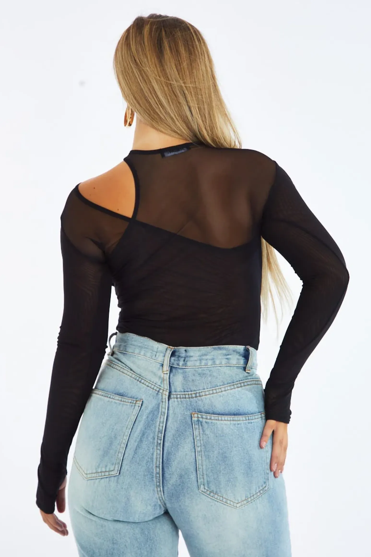 Rebellious Fashion Black Mesh Cut Out Detail Bodysuit - Keziah