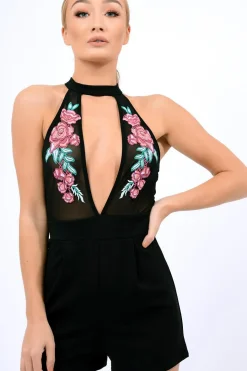 Rebellious Fashion Black Mesh Floral Choker Playsuit - Dior