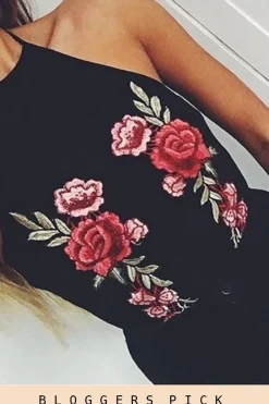 Rebellious Fashion Black Mesh Floral Embroidered Halterneck Bodysuit - Bebe