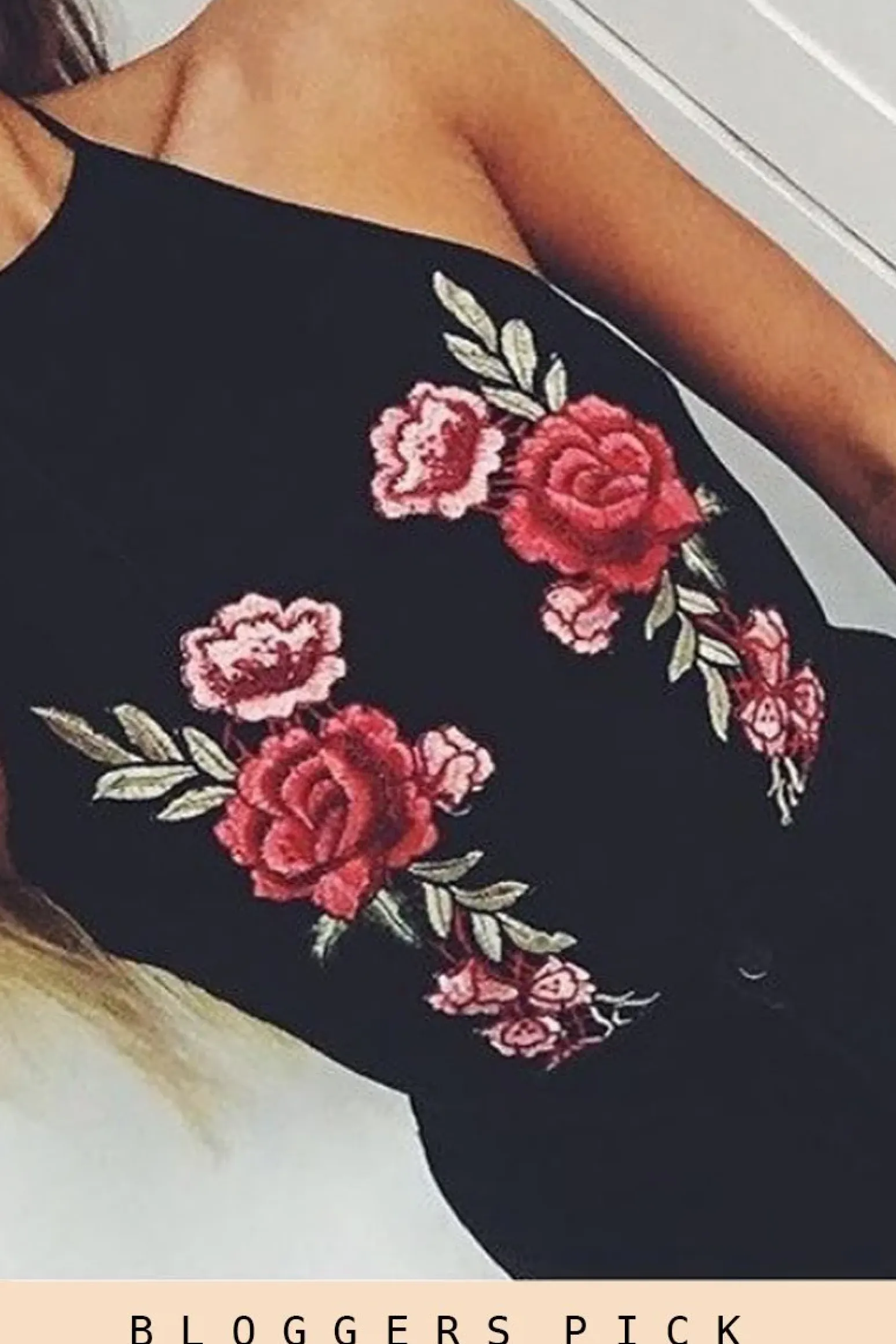 Rebellious Fashion Black Mesh Floral Embroidered Halterneck Bodysuit - Bebe