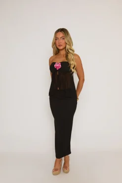 Rebellious Fashion Black Mesh Flower Trim Open Front Top - Giovanna