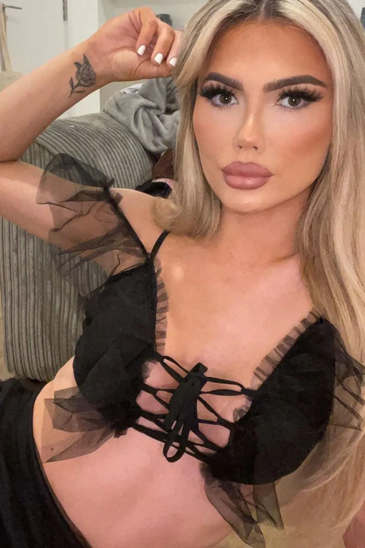 Rebellious Fashion Black Mesh Frill Crop Top + Skirt Co-ord - Pansy