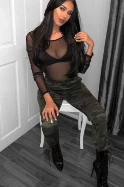 Rebellious Fashion Black Mesh Long Sleeved Bodysuit - Alesa