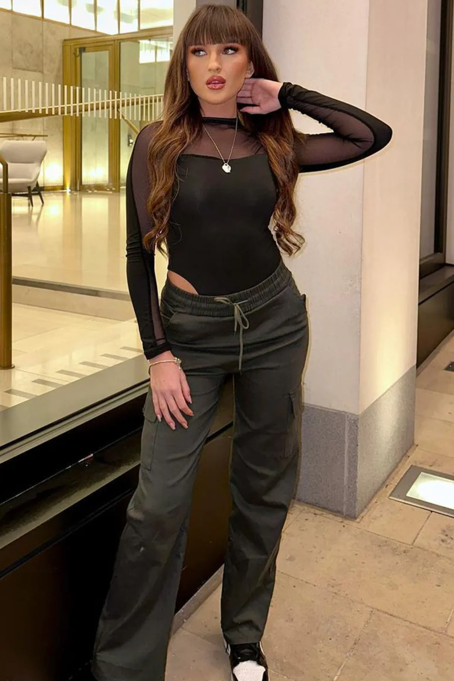 Rebellious Fashion Black Mesh Panel Long Sleeve Bodysuit - Dimitra