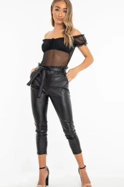 Rebellious Fashion Black Mesh Puff Sleeve Tie Front Bodysuit - Suki