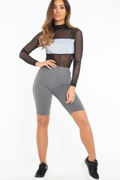 Rebellious Fashion Black Mesh Reflective Insert Bodysuit - Kharis