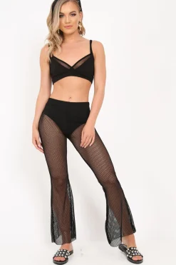 Rebellious Fashion Black Mesh Sheer Flares - Rosilee