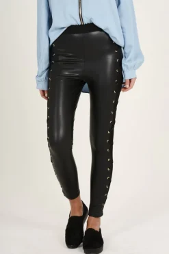 Rebellious Fashion Black Mesh Sides Wet look Leggings - Alana