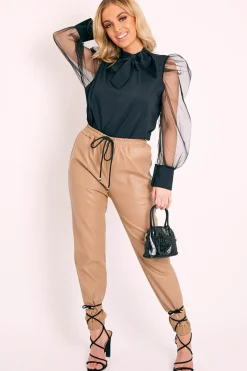 Rebellious Fashion Black Mesh Sleeve Bow Neck Blouse - Adelin