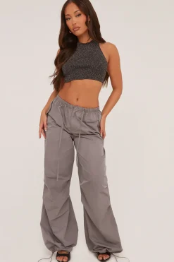 Rebellious Fashion Black Metallic Knit Backless Top - Adelle