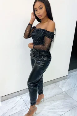 Rebellious Fashion Black Metallic Sequin Embellished Crop Top - Bronte