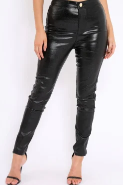 Rebellious Fashion Black Metallic Skinny Jeans - Izabela
