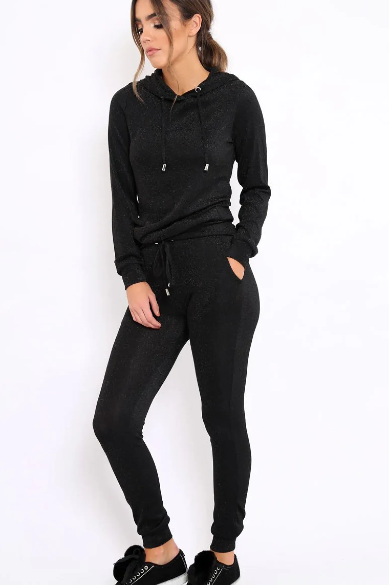 Rebellious Fashion Black Metallic Tracksuit - Sinead