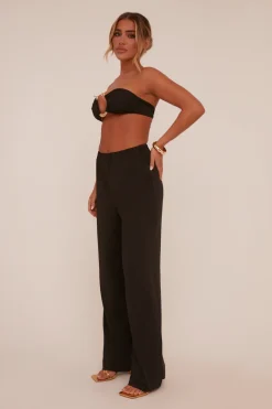 Rebellious Fashion Black Metal Trim Detail Crop Top & Trousers Co-ord Set - Paula