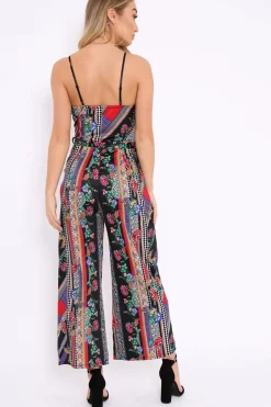 Rebellious Fashion Black Multi Print Awkward Length Jumpsuit - Wallace