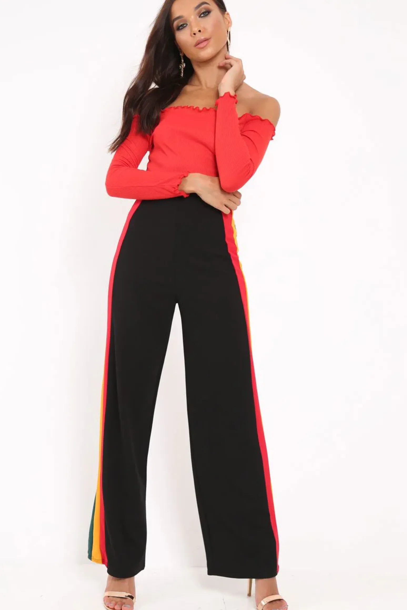 Rebellious Fashion Black Multi Side Stripe High Waist Trousers - Wadie