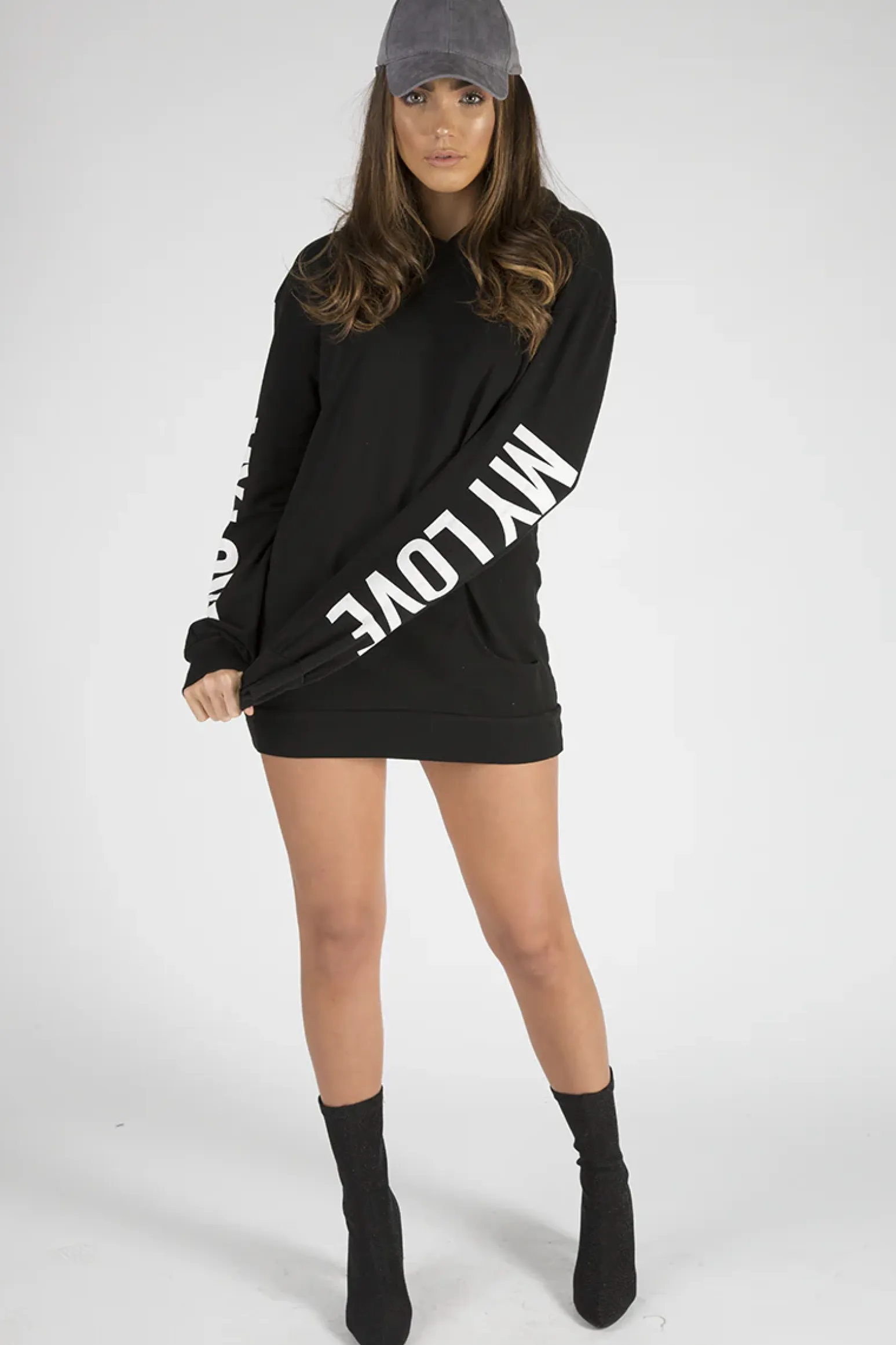 Rebellious Fashion Black 'My Love' Slogan Oversized Hoodie - Tish