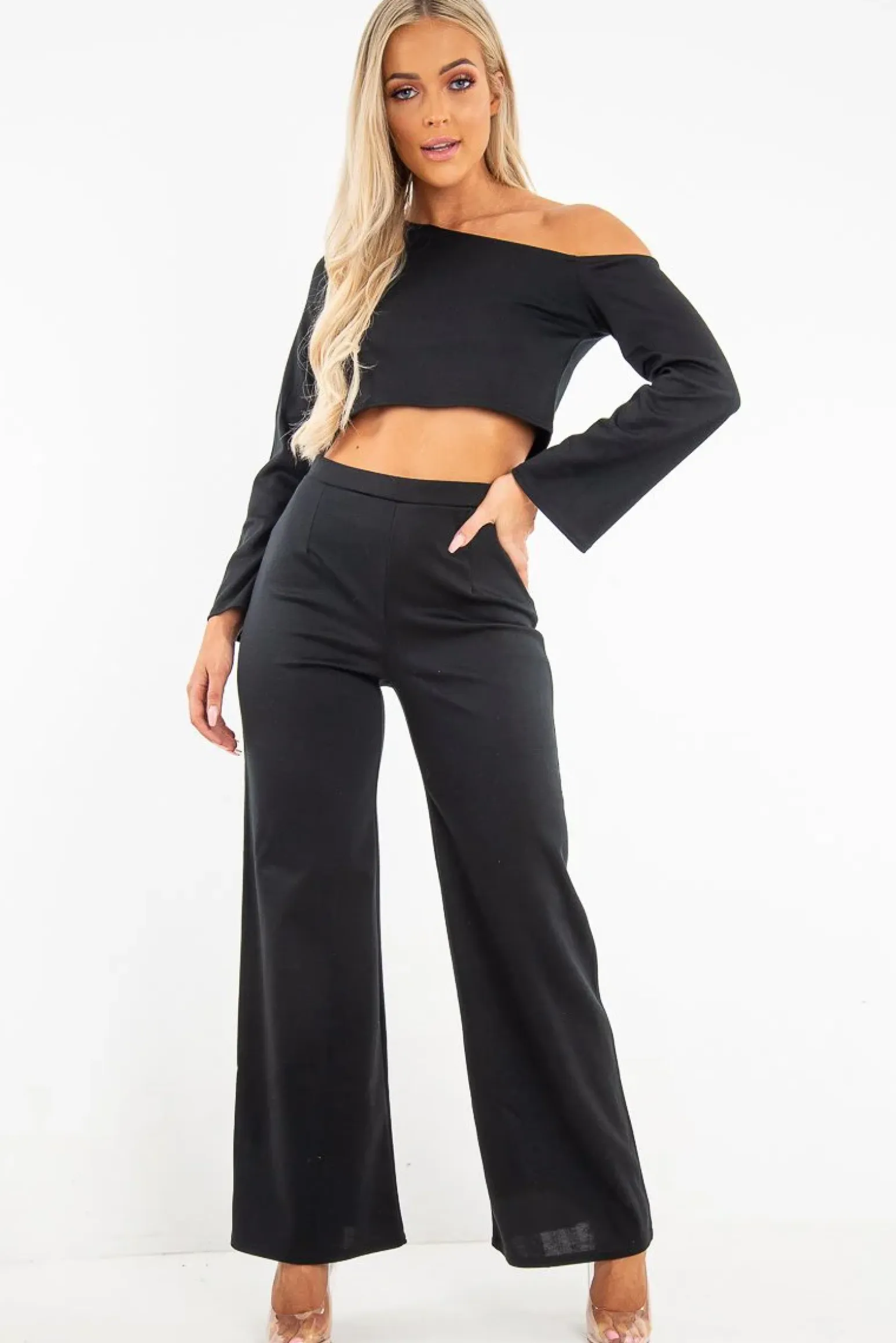 Rebellious Fashion Black Off Shoulder Loungewear Set - Emarie