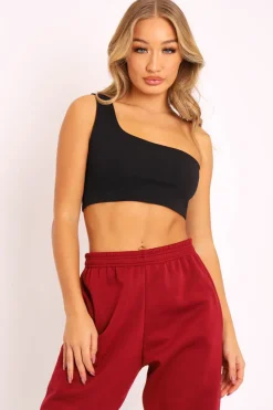 Rebellious Fashion Black One Shouldered Crop Top - Kamri